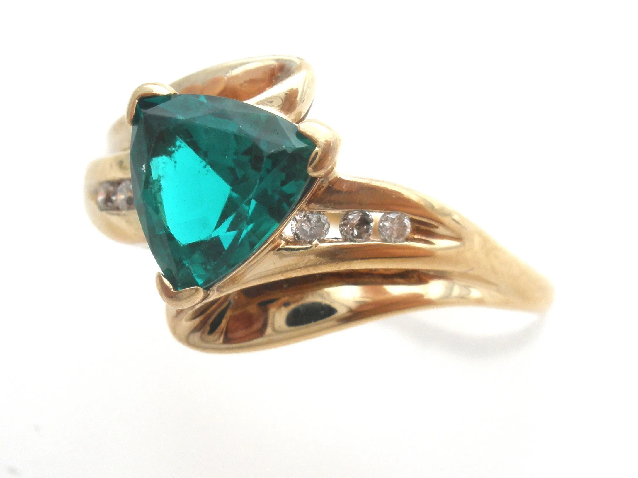 Emerald & Diamond 10K Gold Ring Size 10