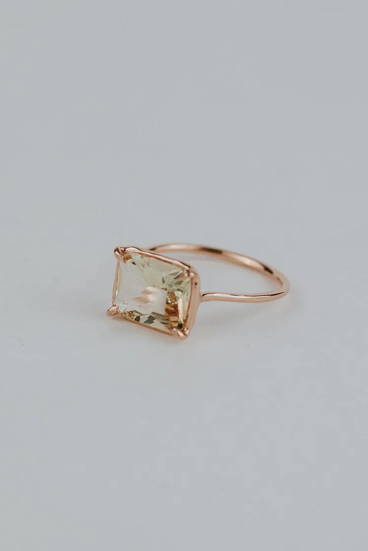 Emerald Cut Sunstone Ring - 14K Rose Gold