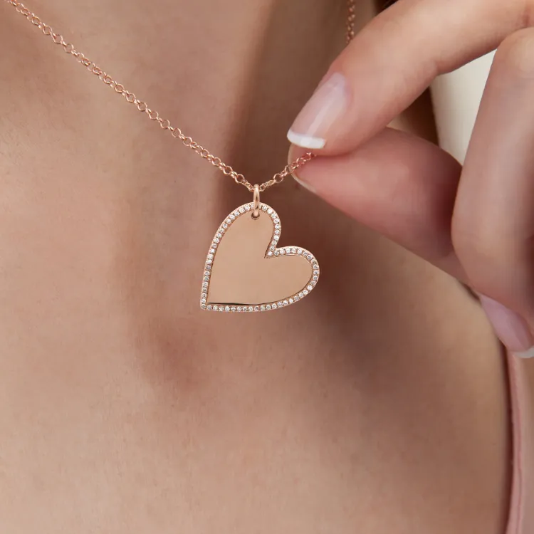 Engraved Slant Heart Pendant