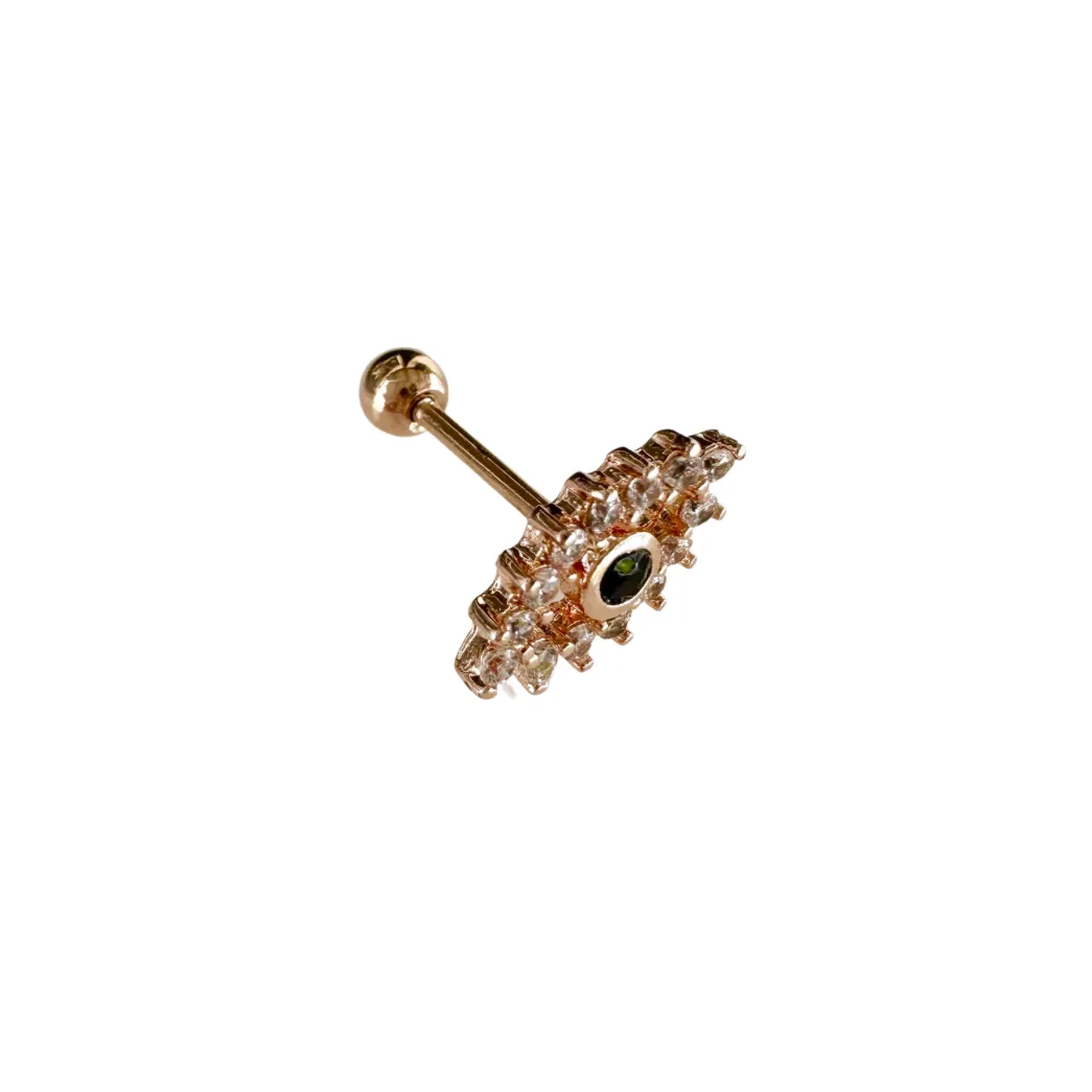 Evil Eye Crystal Barbell Earring - Rose Gold