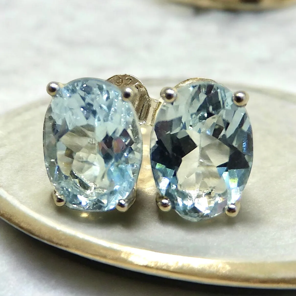 Genuine Blue Topaz Stud Earrings