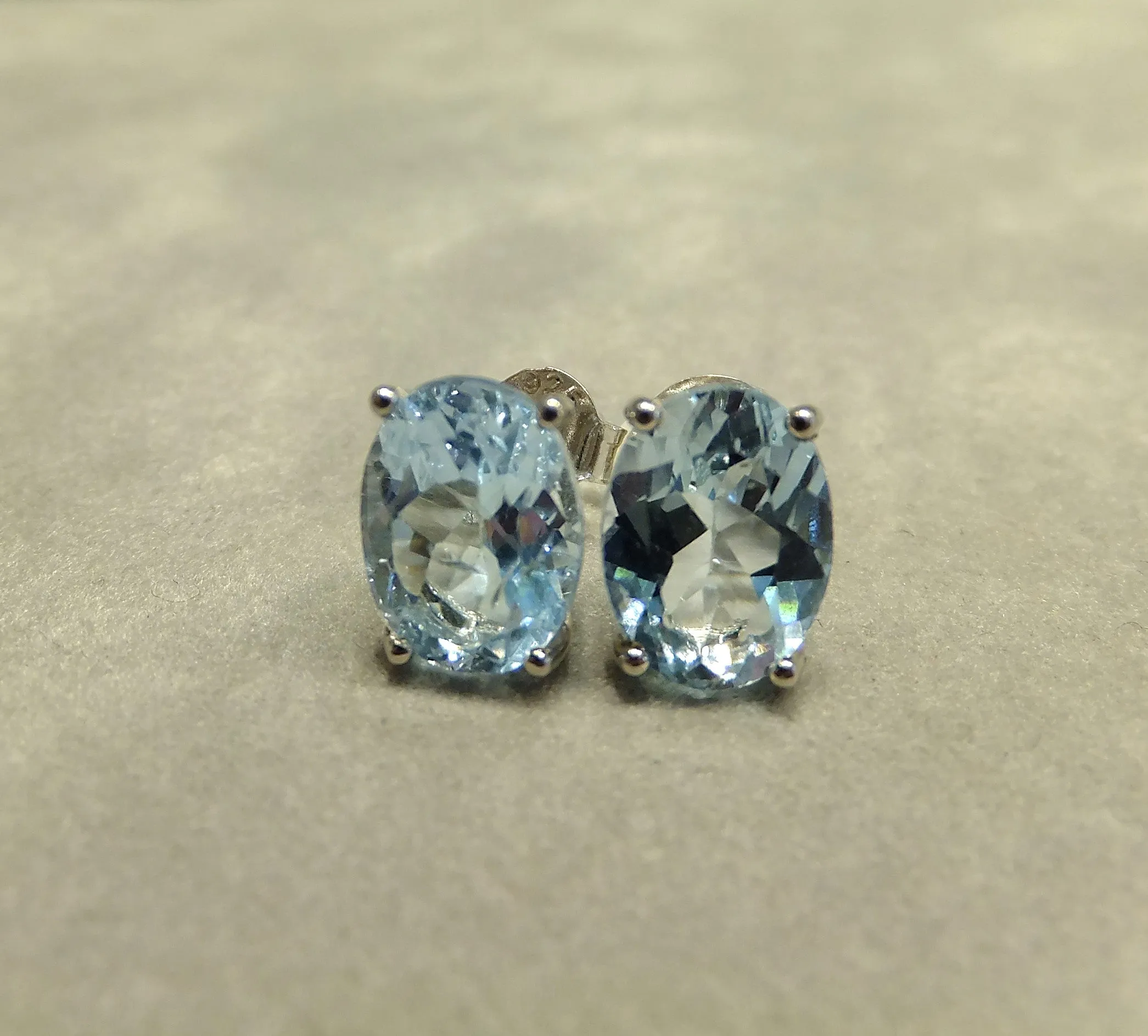 Genuine Blue Topaz Stud Earrings