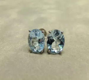 Genuine Blue Topaz Stud Earrings