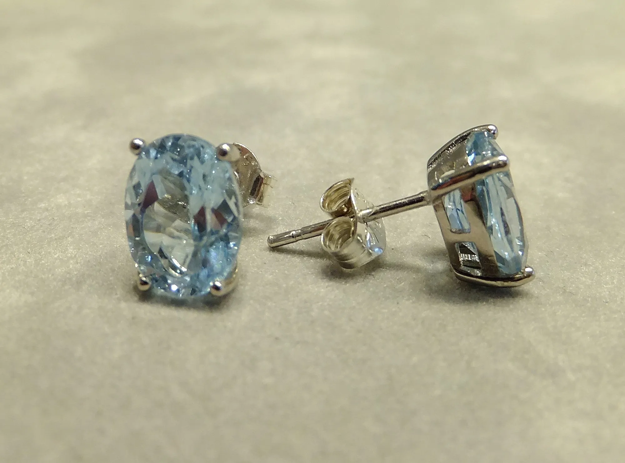 Genuine Blue Topaz Stud Earrings