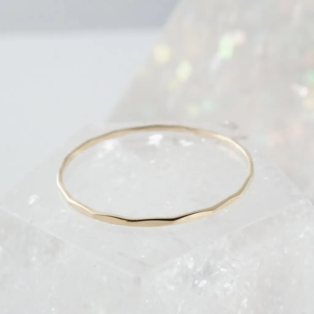 Hammered Skinny Stacking Ring, 14k Gold