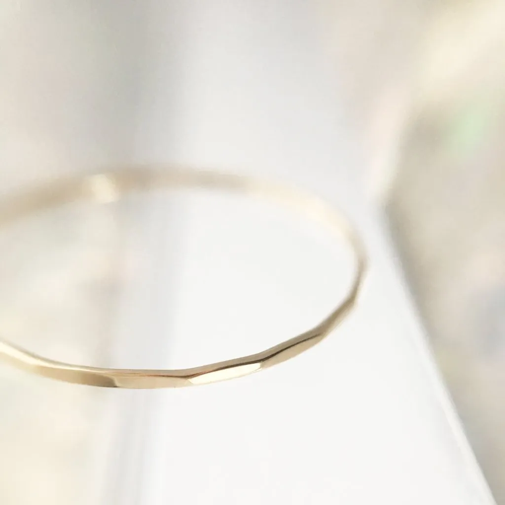 Hammered Skinny Stacking Ring, 14k Gold