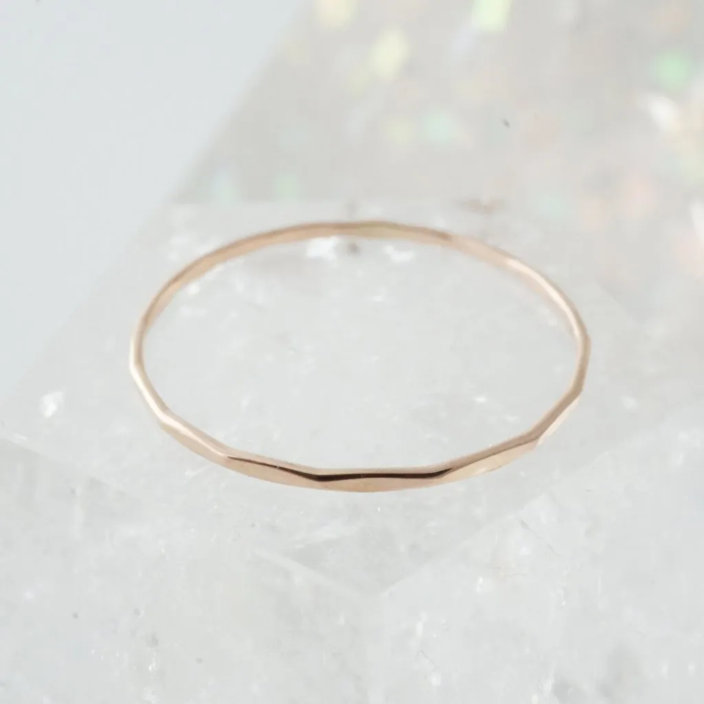 Hammered Skinny Stacking Ring, 14k Gold