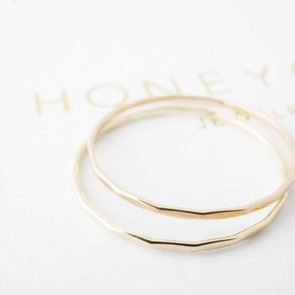 Hammered Skinny Stacking Ring, 14k Gold