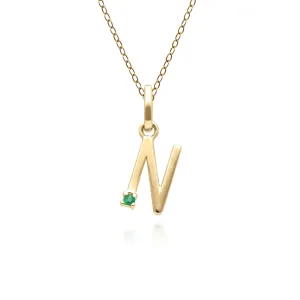 Initiale N Smaragd Anfangsbuchstaben Kette in 9ct Gelb Gold