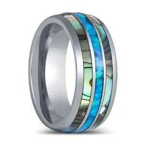 IRIDIAN | Silver Tungsten Ring, Domed Ring, Opal & Pearl Inlay