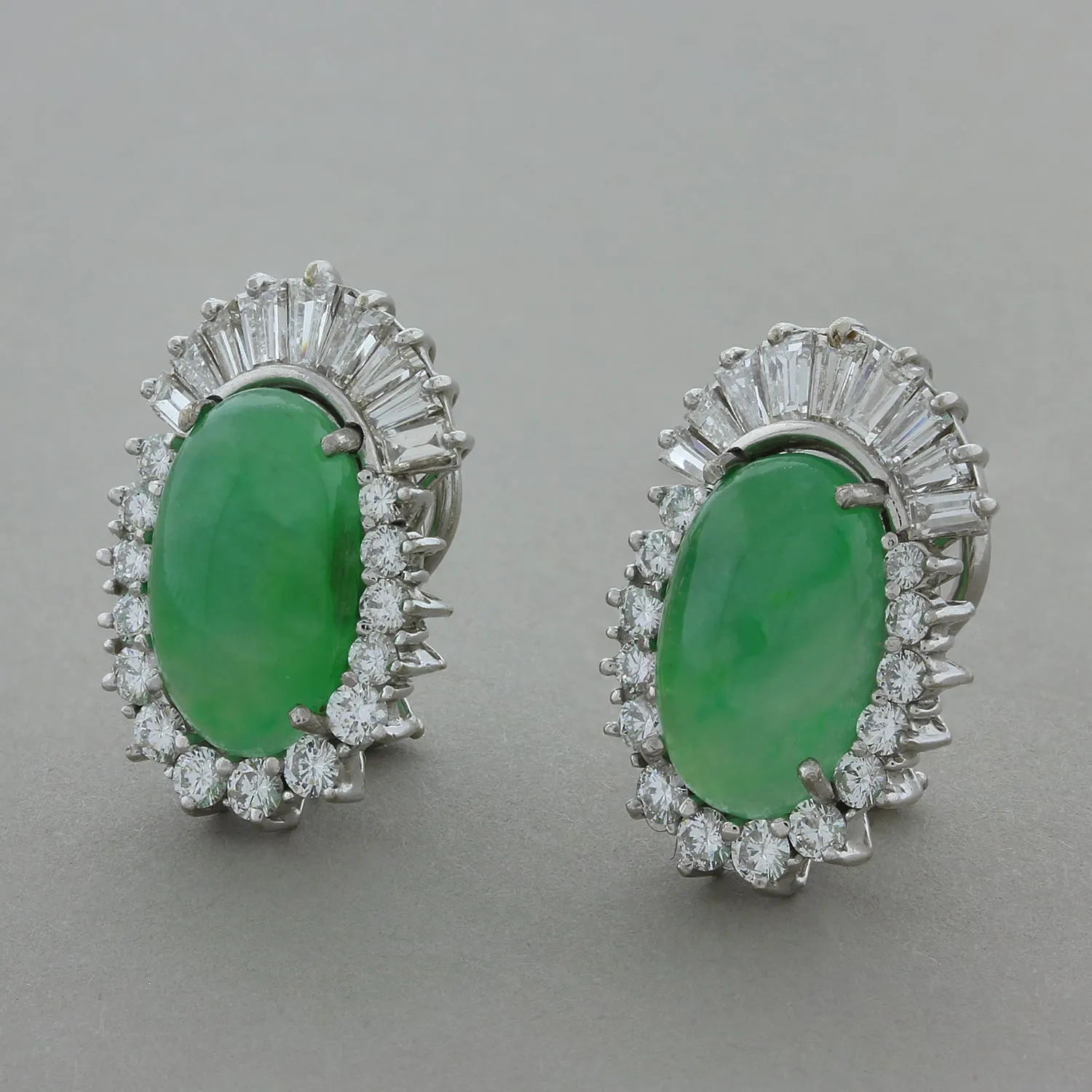 Midcentury Jadeite Jade Diamond Gold Earring
