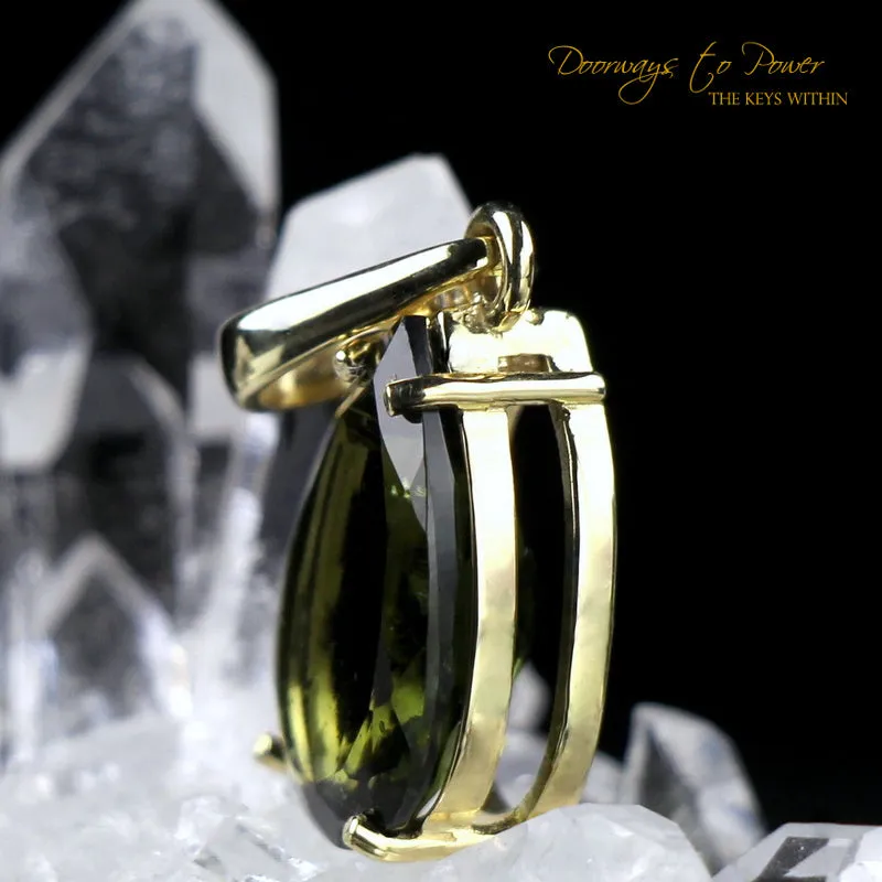 Moldavite Tektite Pendant in 14k Gold A   