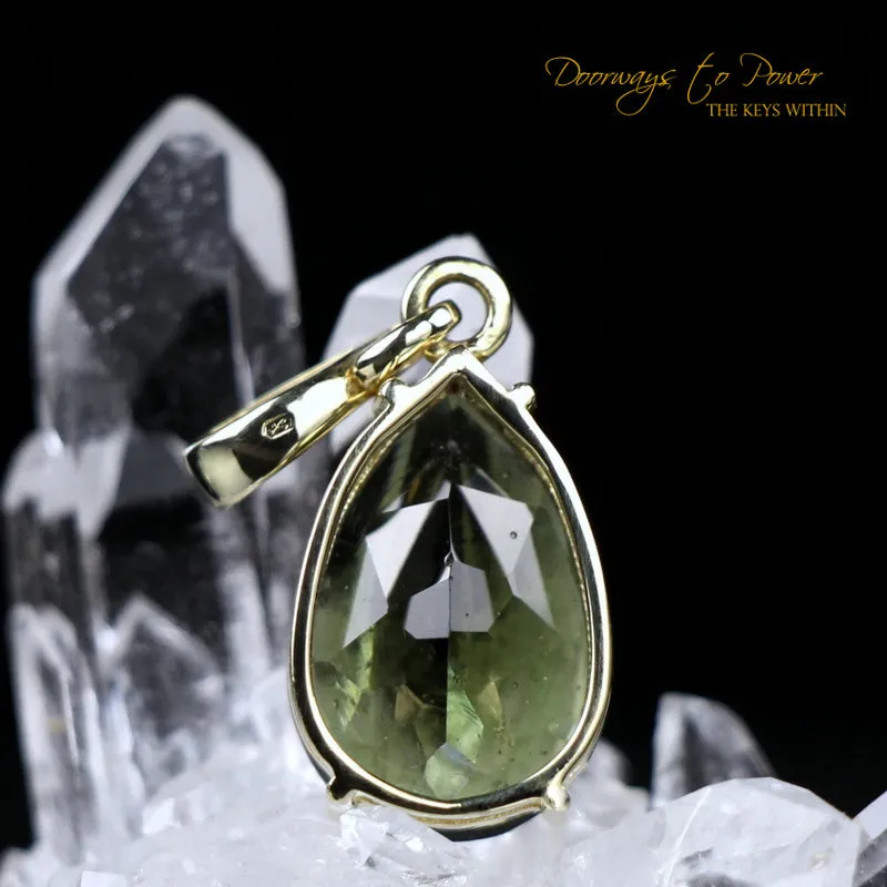 Moldavite Tektite Pendant in 14k Gold A   
