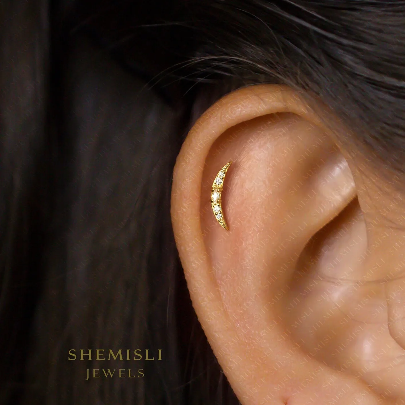 Moon CZ Studs, Unisex, Gold, Silver SHEMISLI SS653 Butterfly End, SS654 Screw Ball End (Type A)