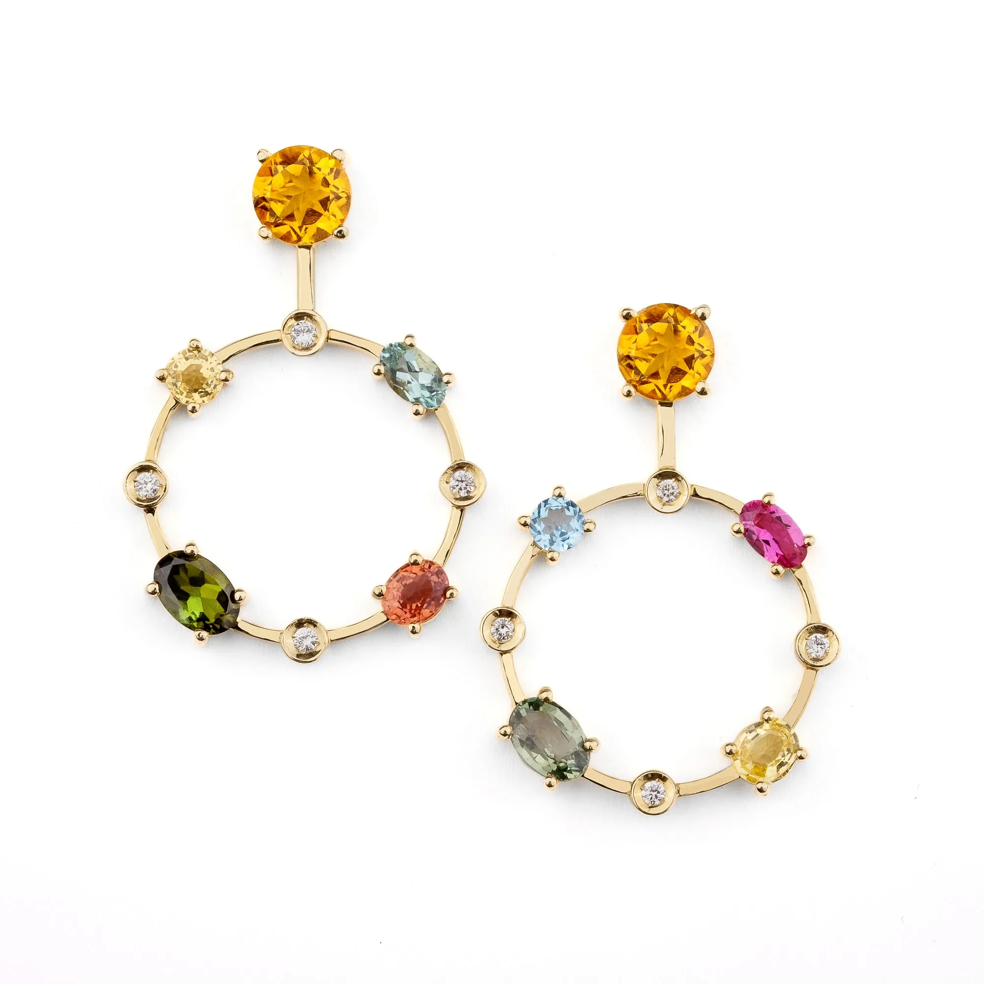 Multi coloured gemstones 18k yellow gold earrings