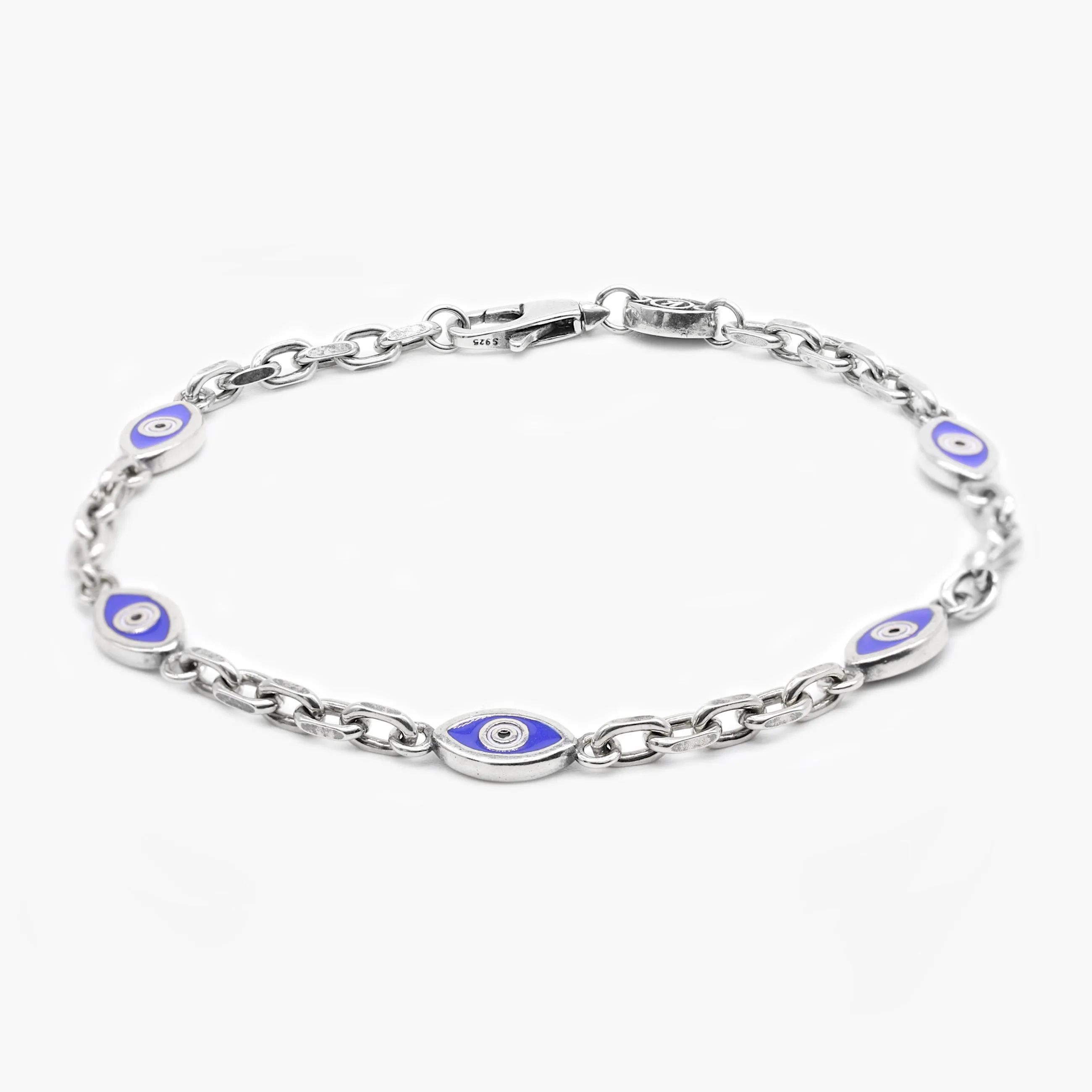 Multi Evil Eye Sterling Silver Chain Bracelet