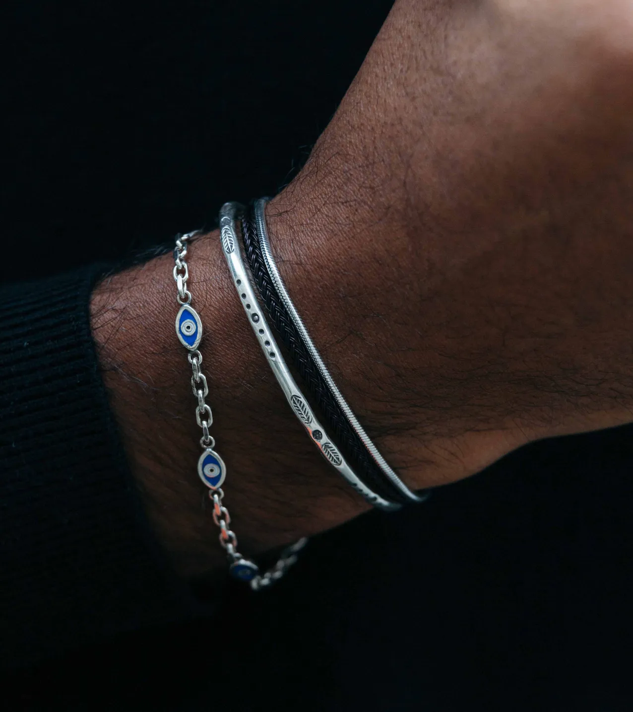 Multi Evil Eye Sterling Silver Chain Bracelet