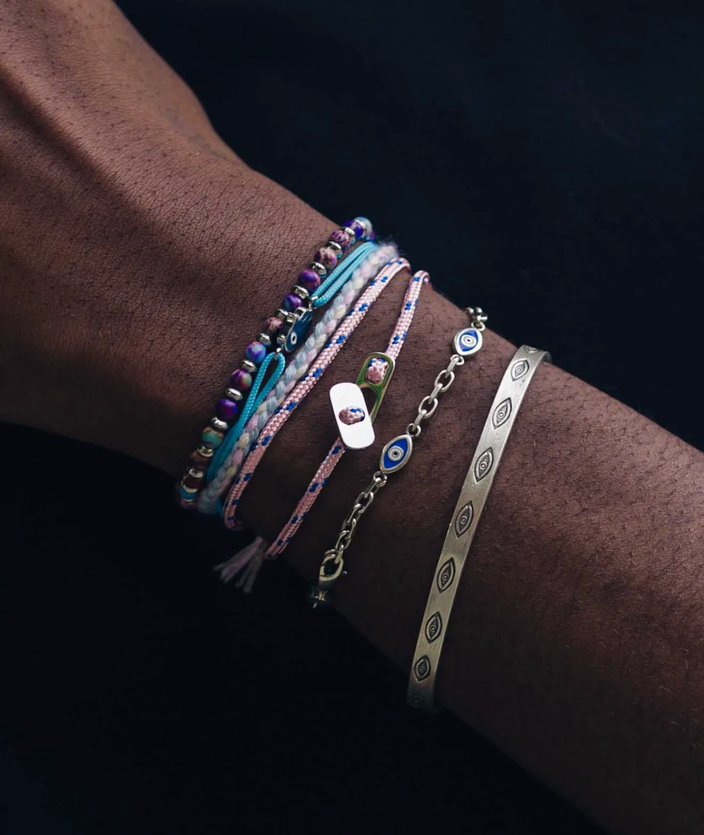 Multi Evil Eye Sterling Silver Chain Bracelet