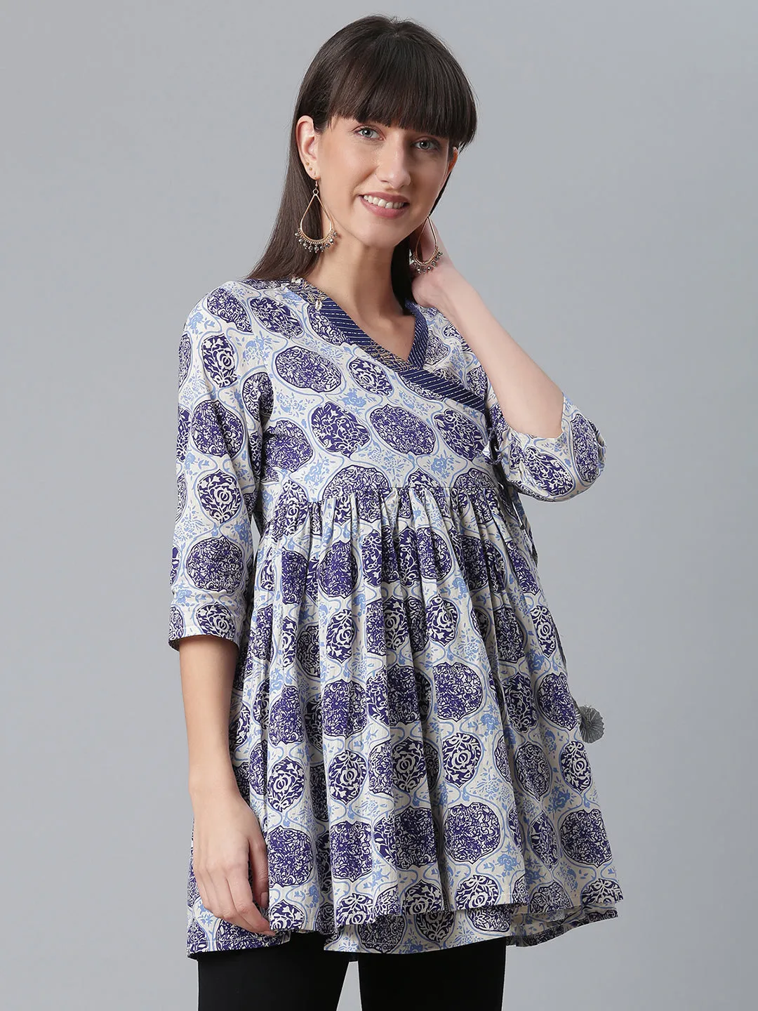 Navy Blue Wax Printed Cotton Tunic