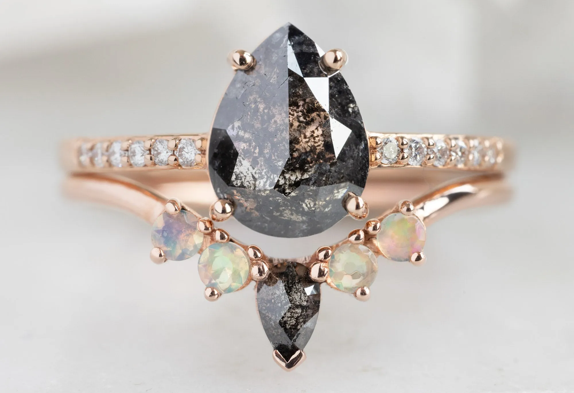 One of a Kind Opal   Diamond Sunburst Stacking Band