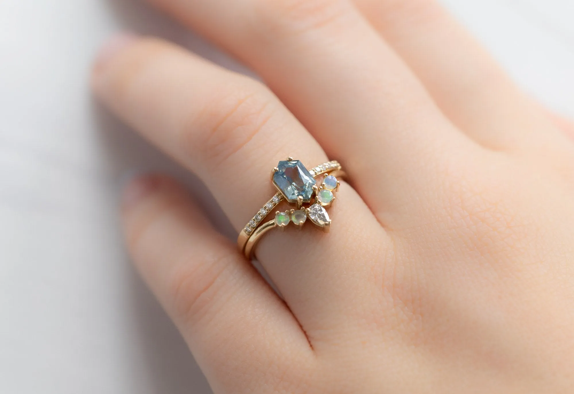 One of a Kind Opal   Diamond Sunburst Stacking Band