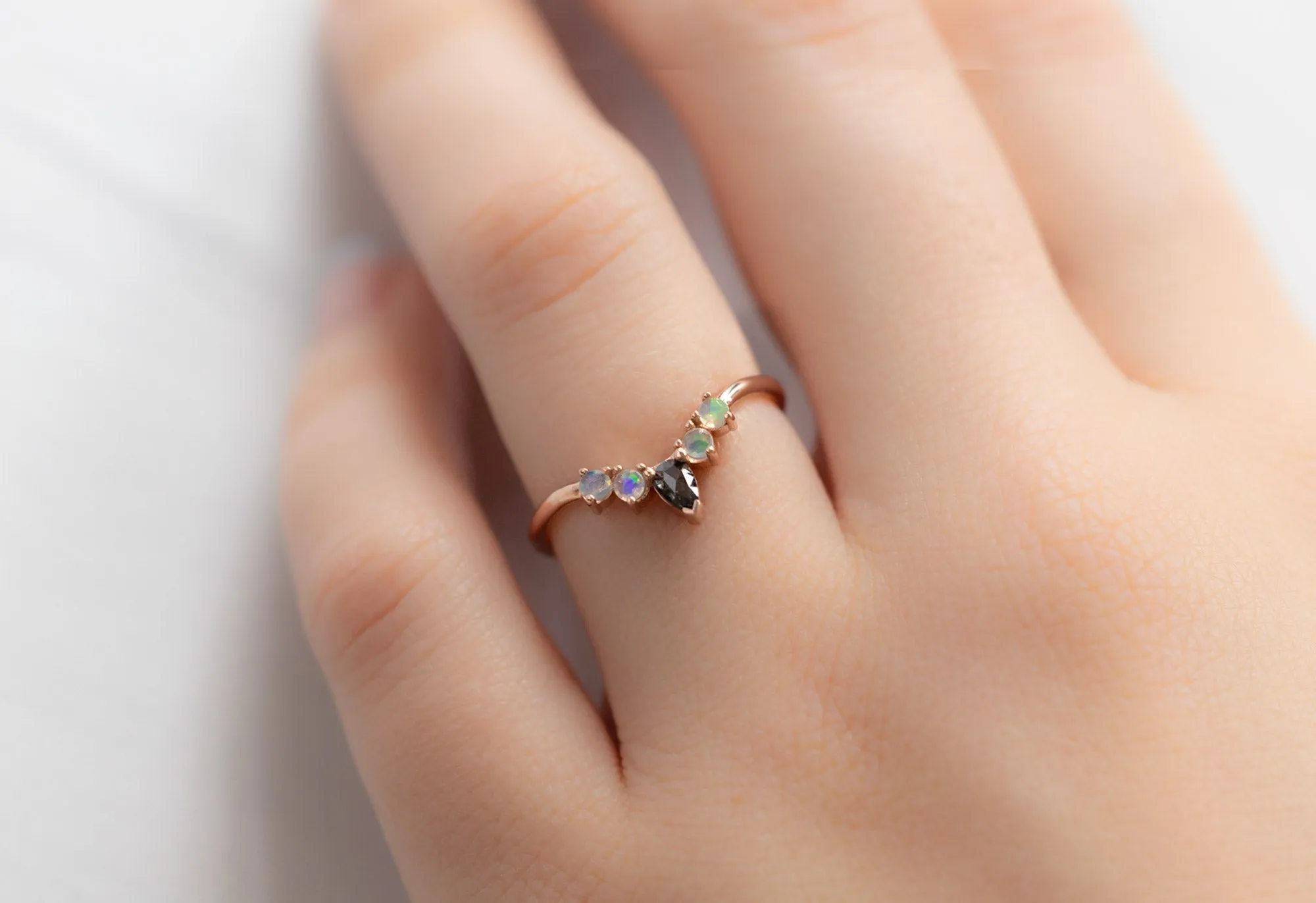 One of a Kind Opal   Diamond Sunburst Stacking Band