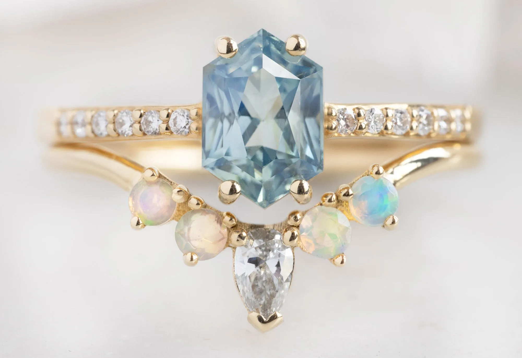 One of a Kind Opal   Diamond Sunburst Stacking Band