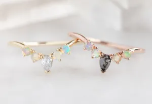 One of a Kind Opal   Diamond Sunburst Stacking Band