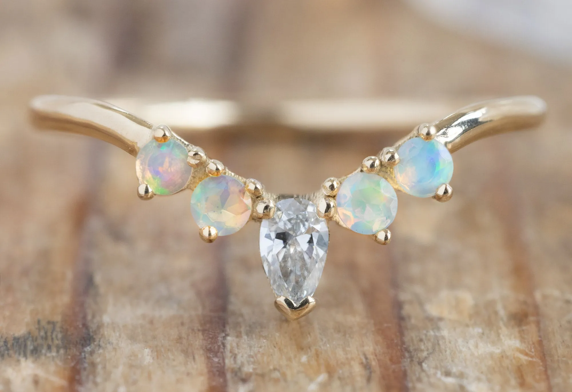 One of a Kind Opal   Diamond Sunburst Stacking Band