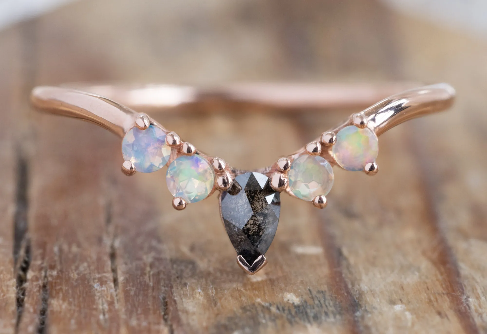 One of a Kind Opal   Diamond Sunburst Stacking Band
