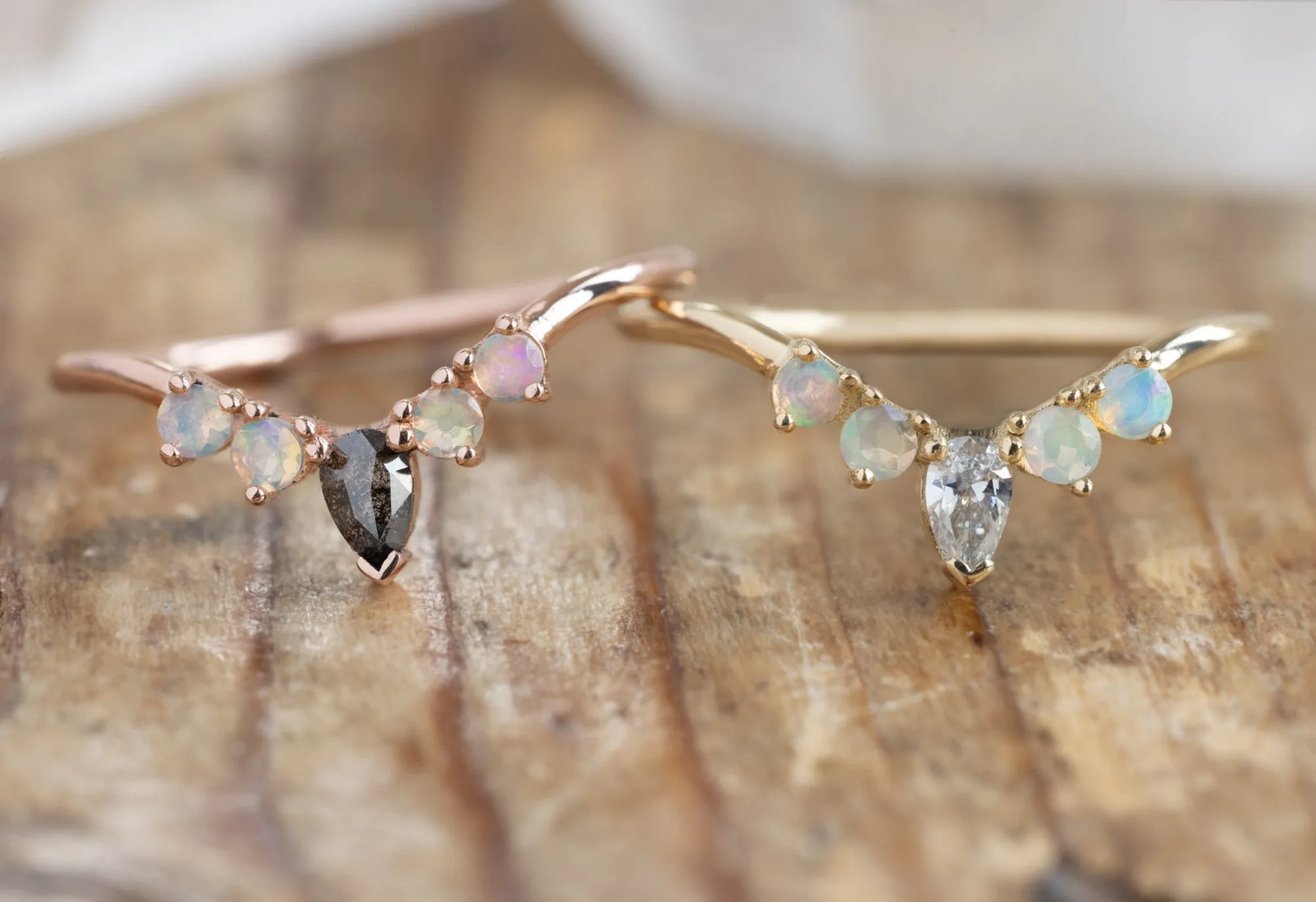 One of a Kind Opal   Diamond Sunburst Stacking Band