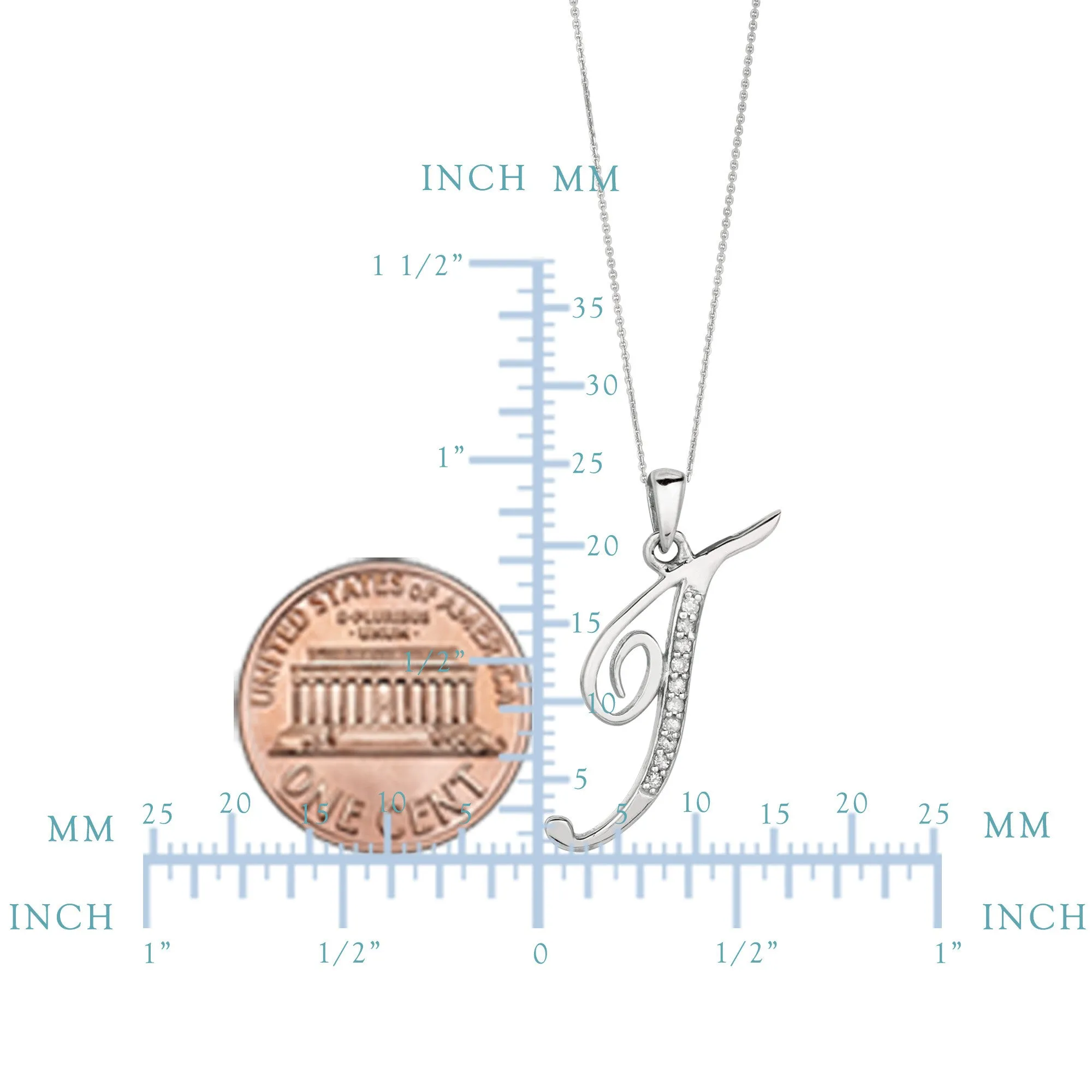 "T" Sterling Silver Rhodium Plated Script Initial Letter With Diamonds On 18 Inch Chain ( 0.05 Tcw)