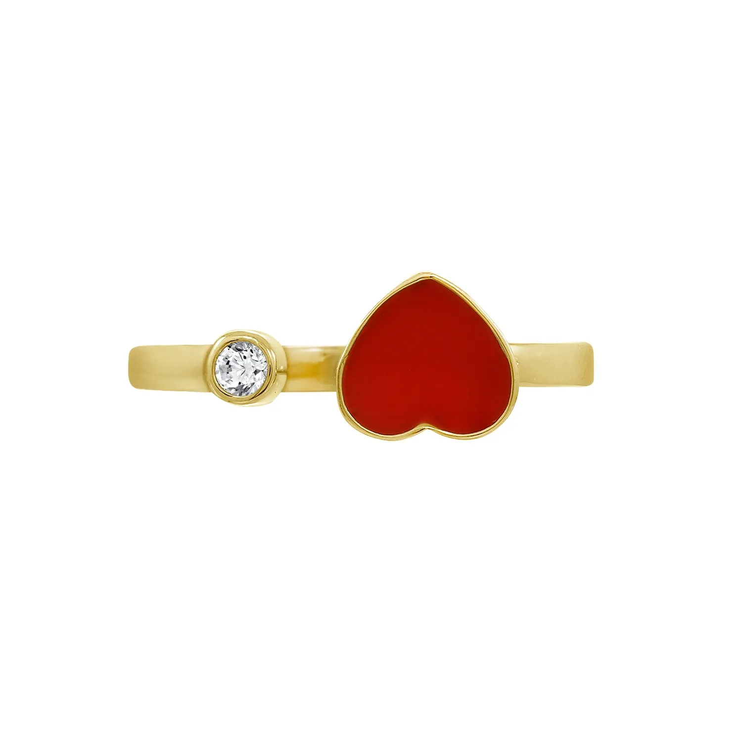 Red Enamel Heart Open Ring & Cubic Zirconia