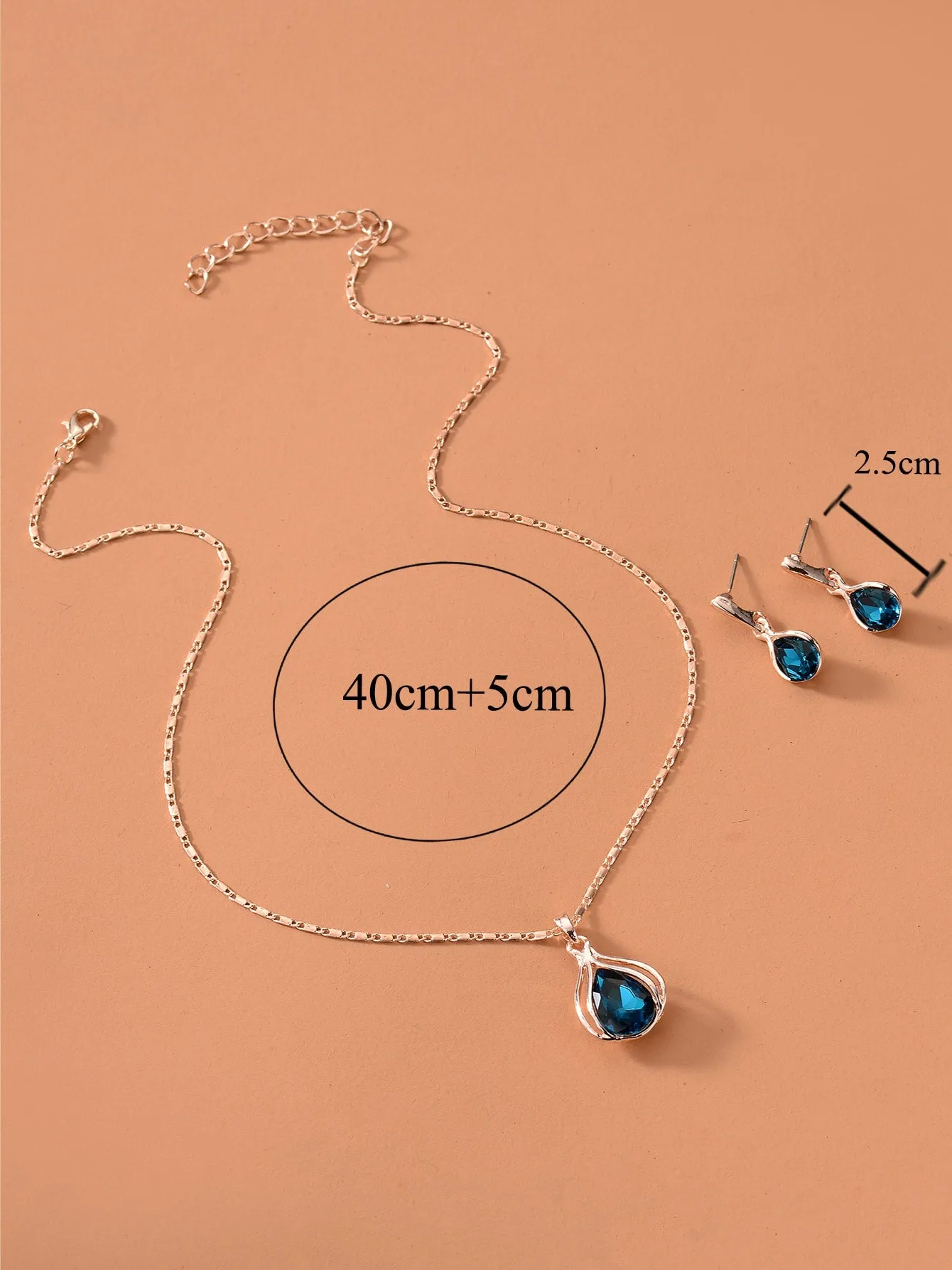 Rhinestone Water-drop Pendant Necklace & Drop Earrings Jewelry Set Jewelry Gift