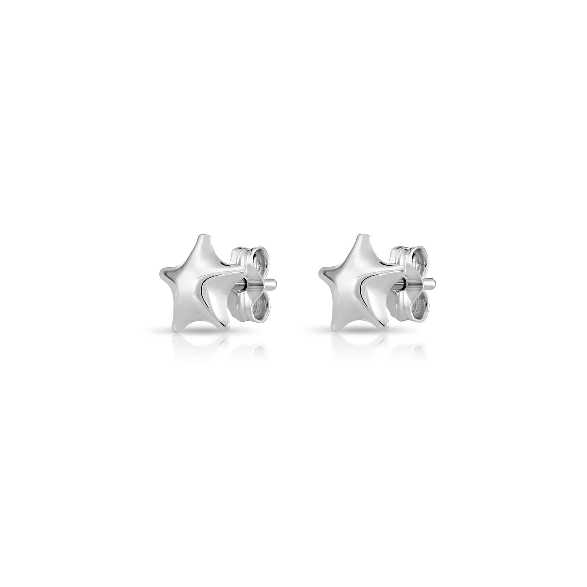 Shiny Star Stud Earrings in Sterling Silver