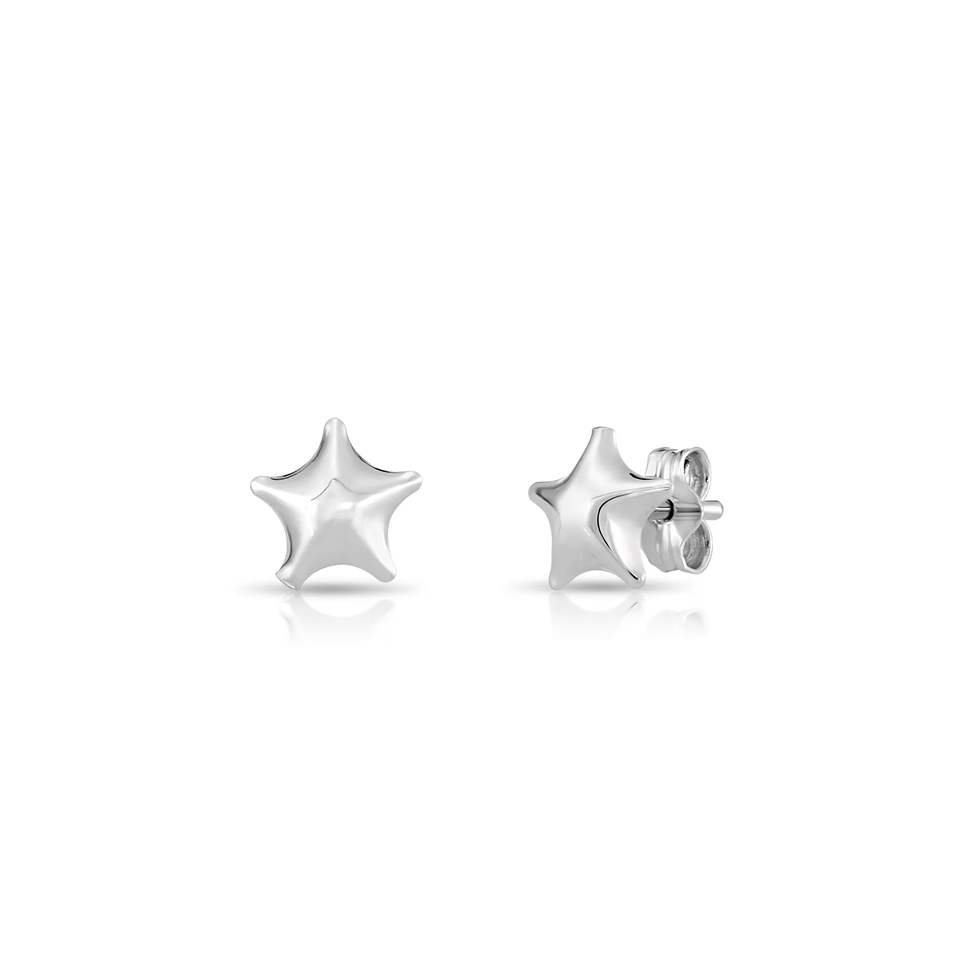 Shiny Star Stud Earrings in Sterling Silver