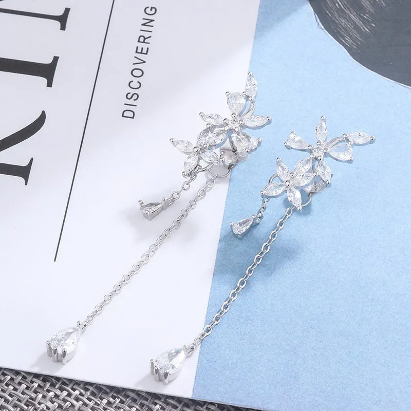 Sterling Silver Earrings for Women with CZ Lily Flower Studs