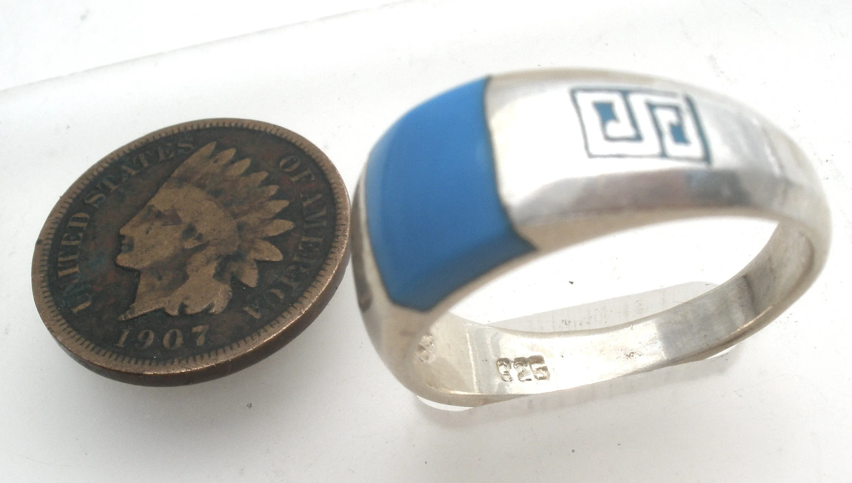 Sterling Silver Inlay Turquoise Ring Size 8.5