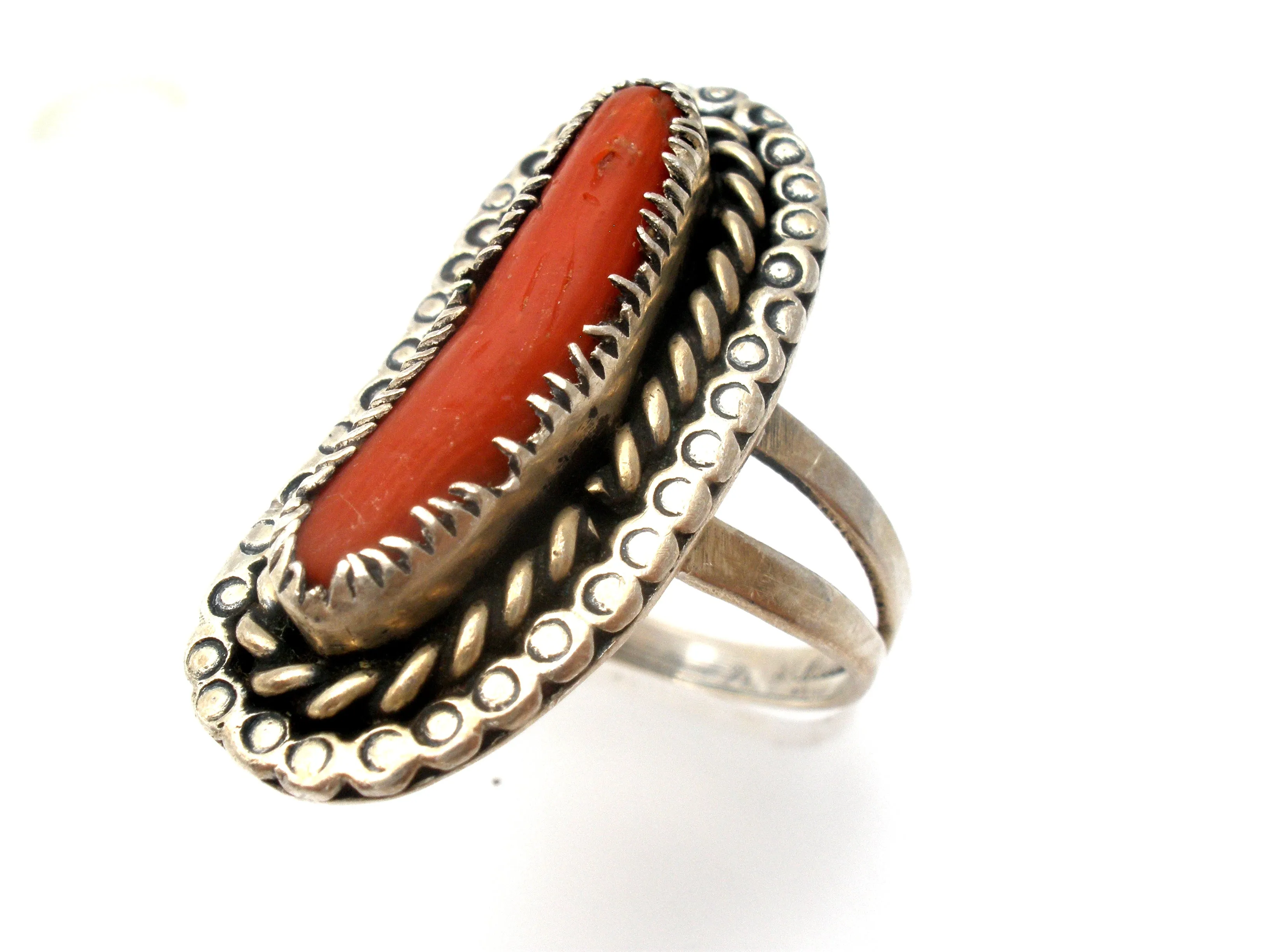 Sterling Silver Red Coral Ring Size 8