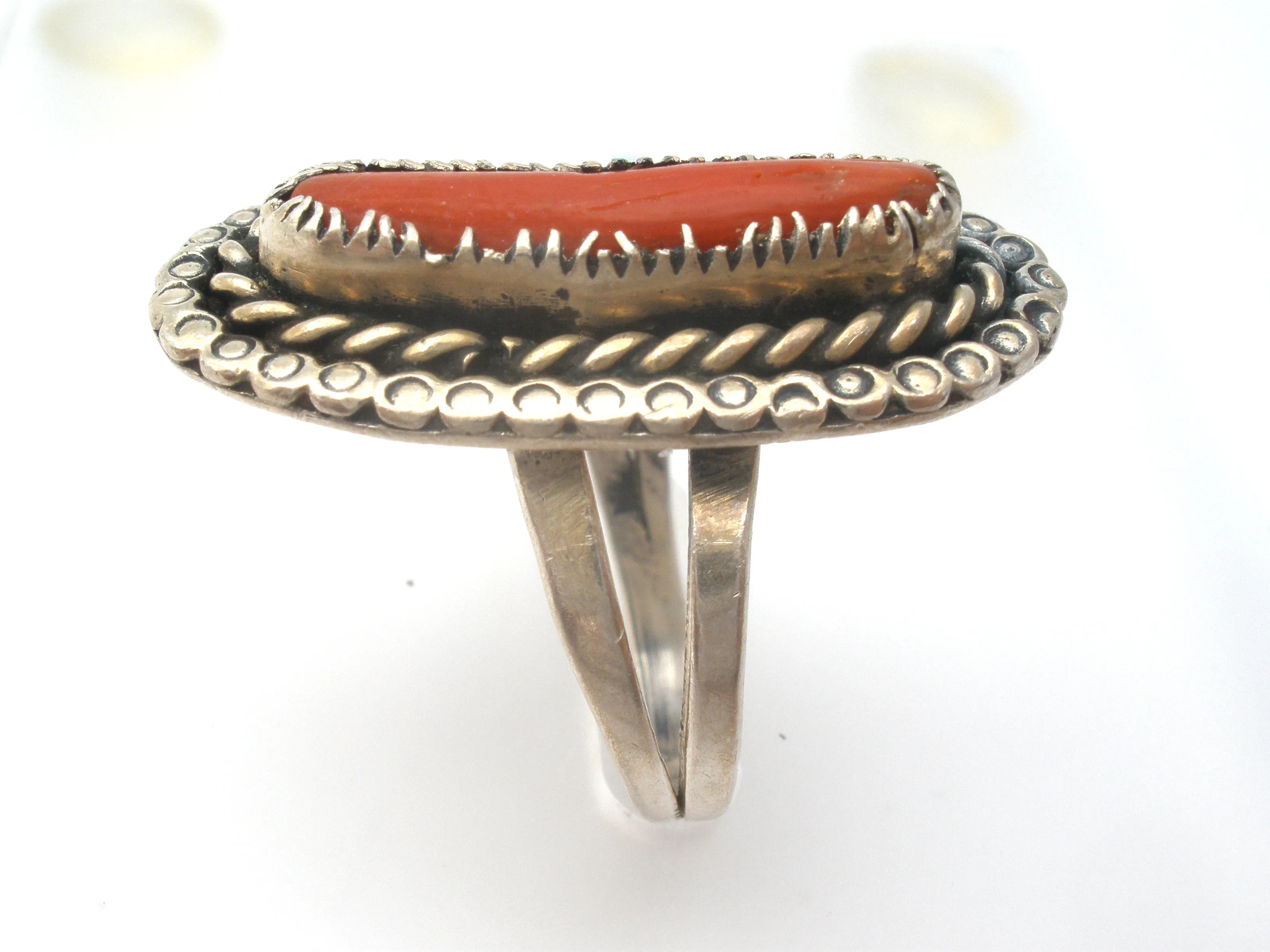 Sterling Silver Red Coral Ring Size 8