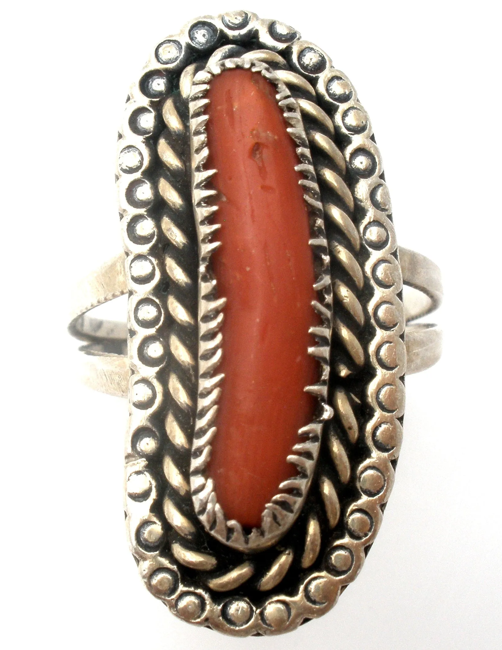 Sterling Silver Red Coral Ring Size 8