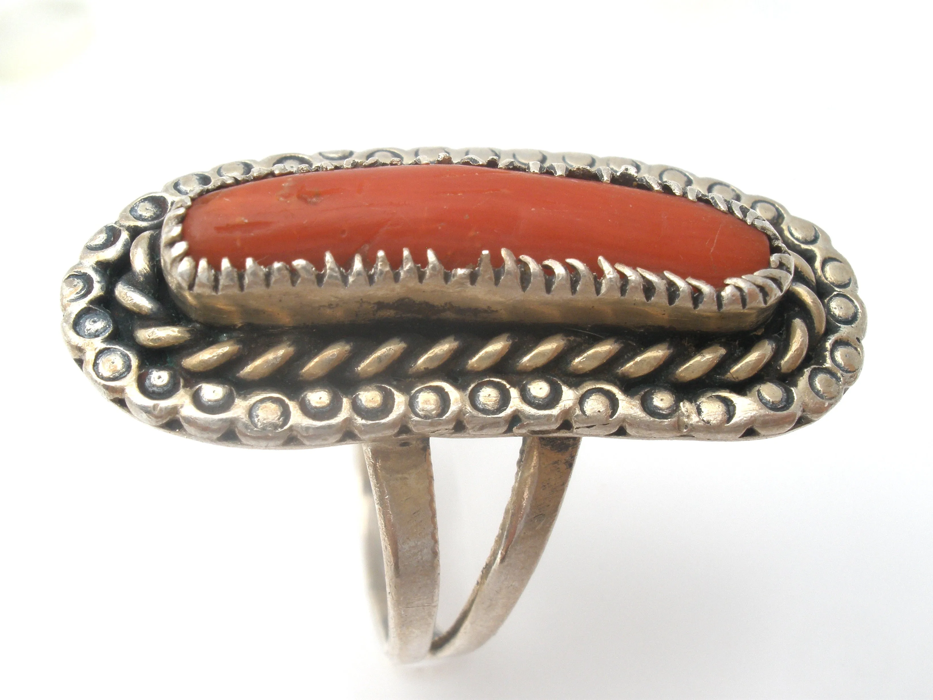 Sterling Silver Red Coral Ring Size 8