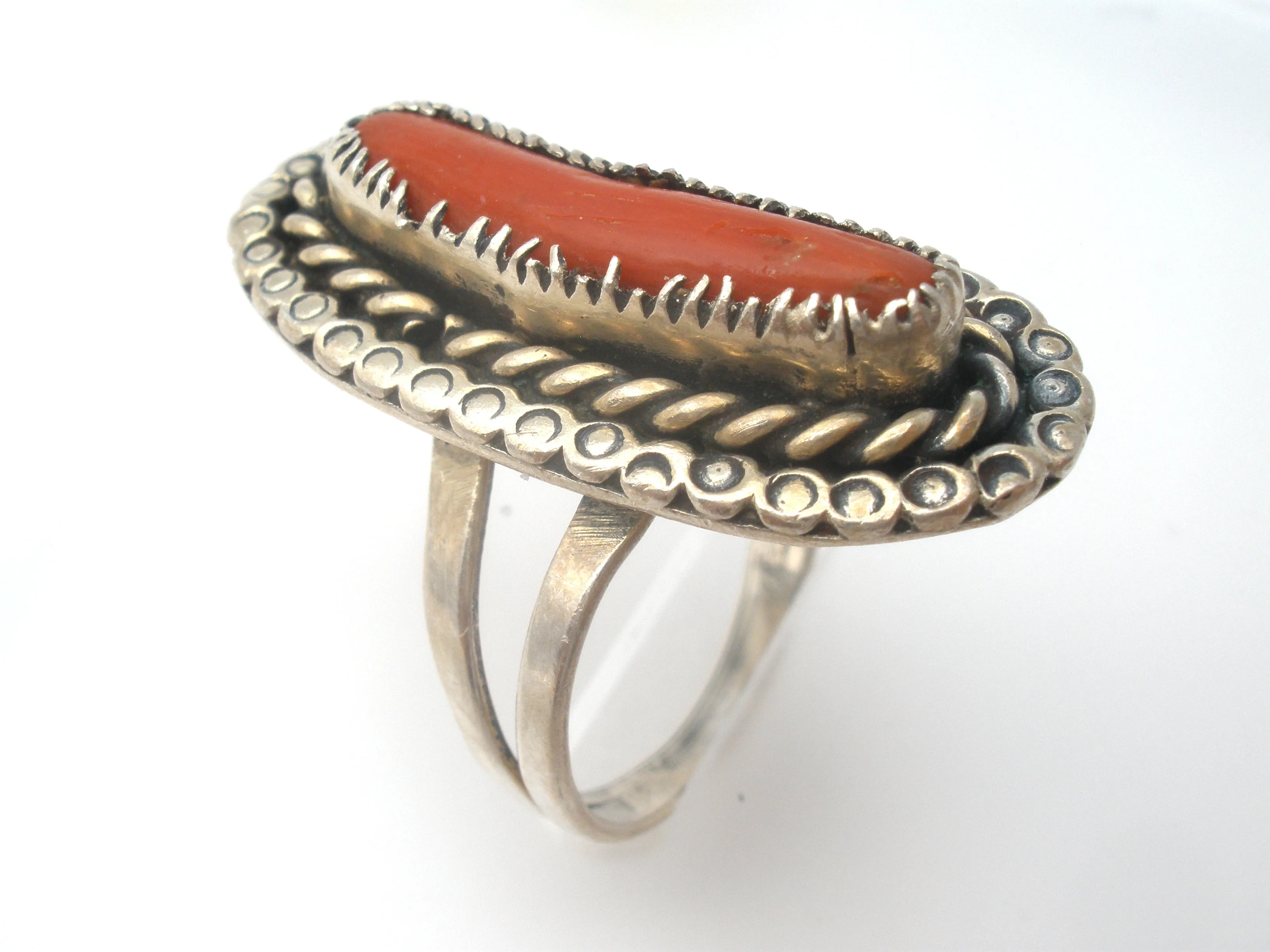 Sterling Silver Red Coral Ring Size 8