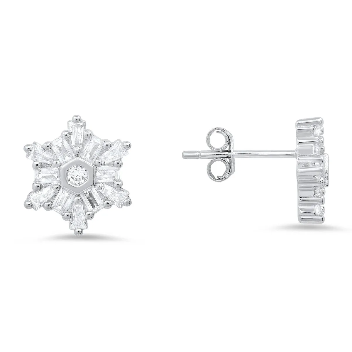 Sterling Silver Snowflake CZ Stud Earrings