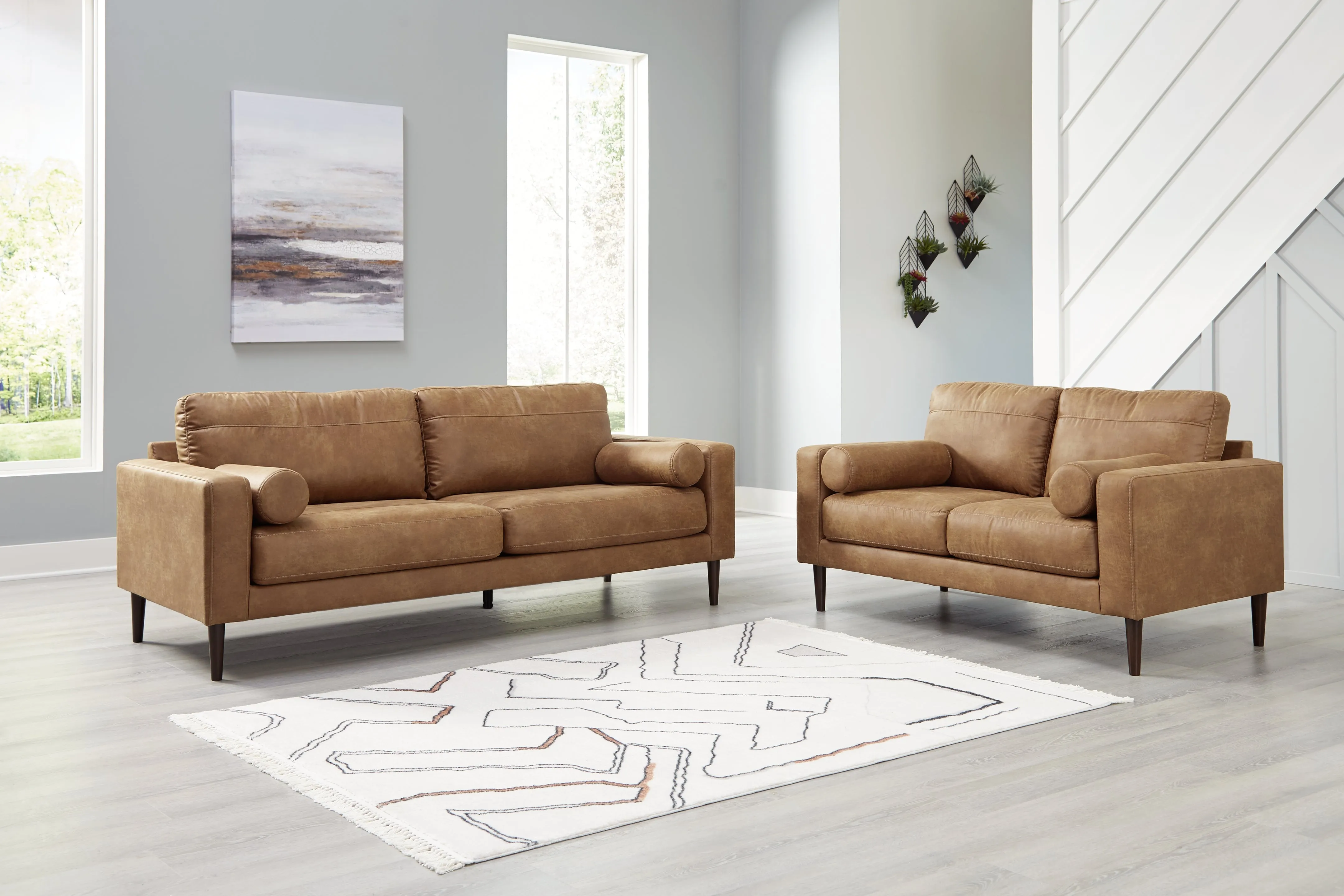 Telora Sofa, Loveseat, Chair and Ottoman in Caramel
