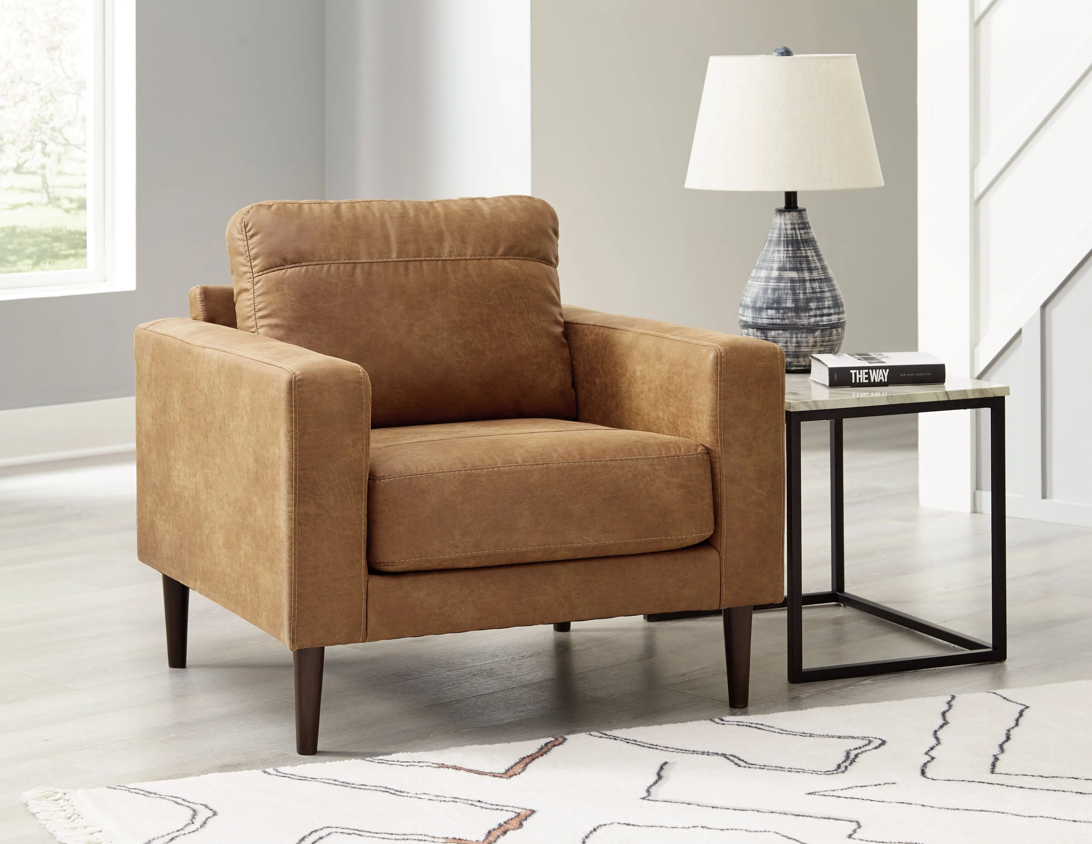Telora Sofa, Loveseat, Chair and Ottoman in Caramel
