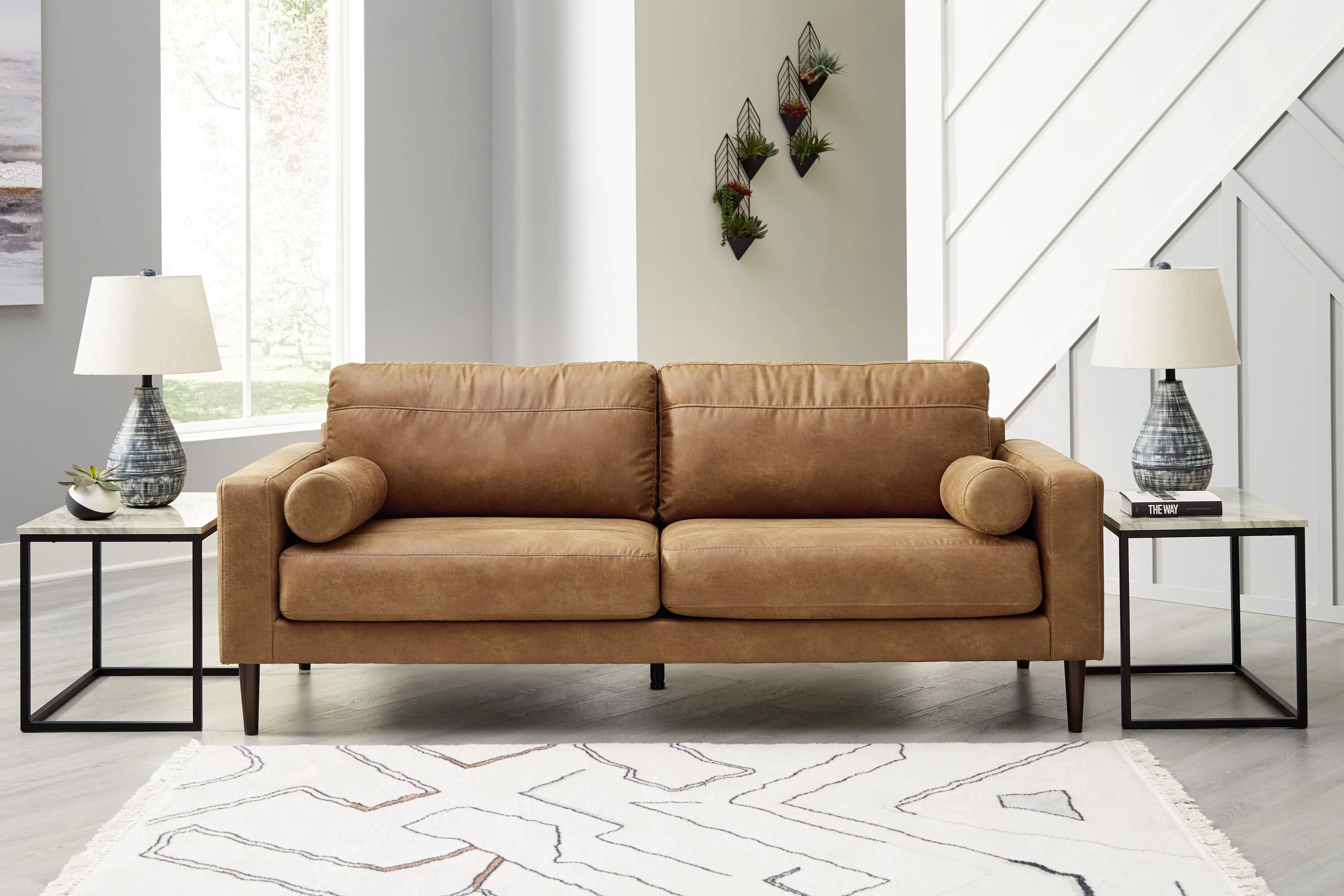 Telora Sofa, Loveseat, Chair and Ottoman in Caramel