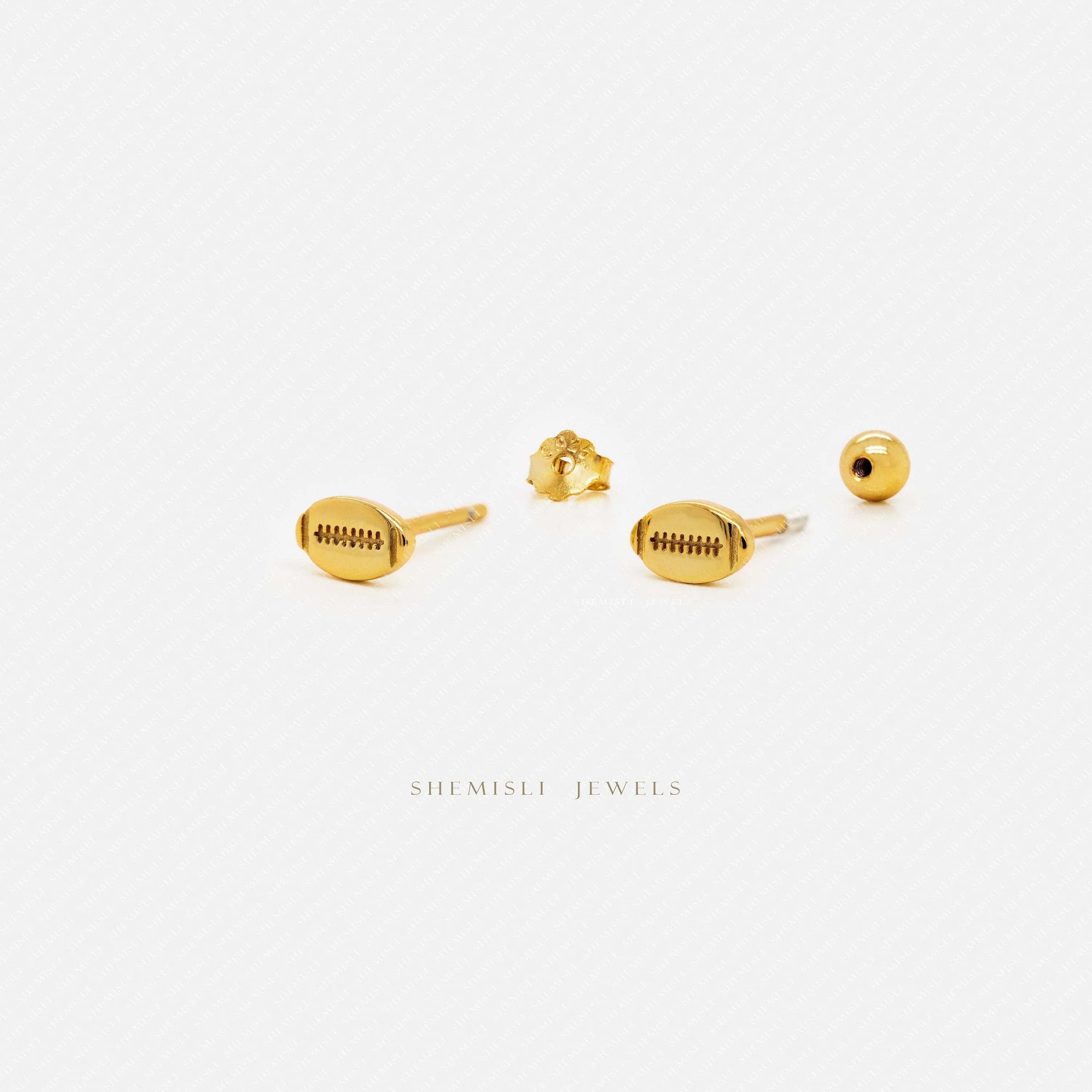 Tiny Football Stud Earrings, Unisex, Gold, Silver SHEMISLI SS691 Butterfly End, SS692 Screw Ball End (Type A)