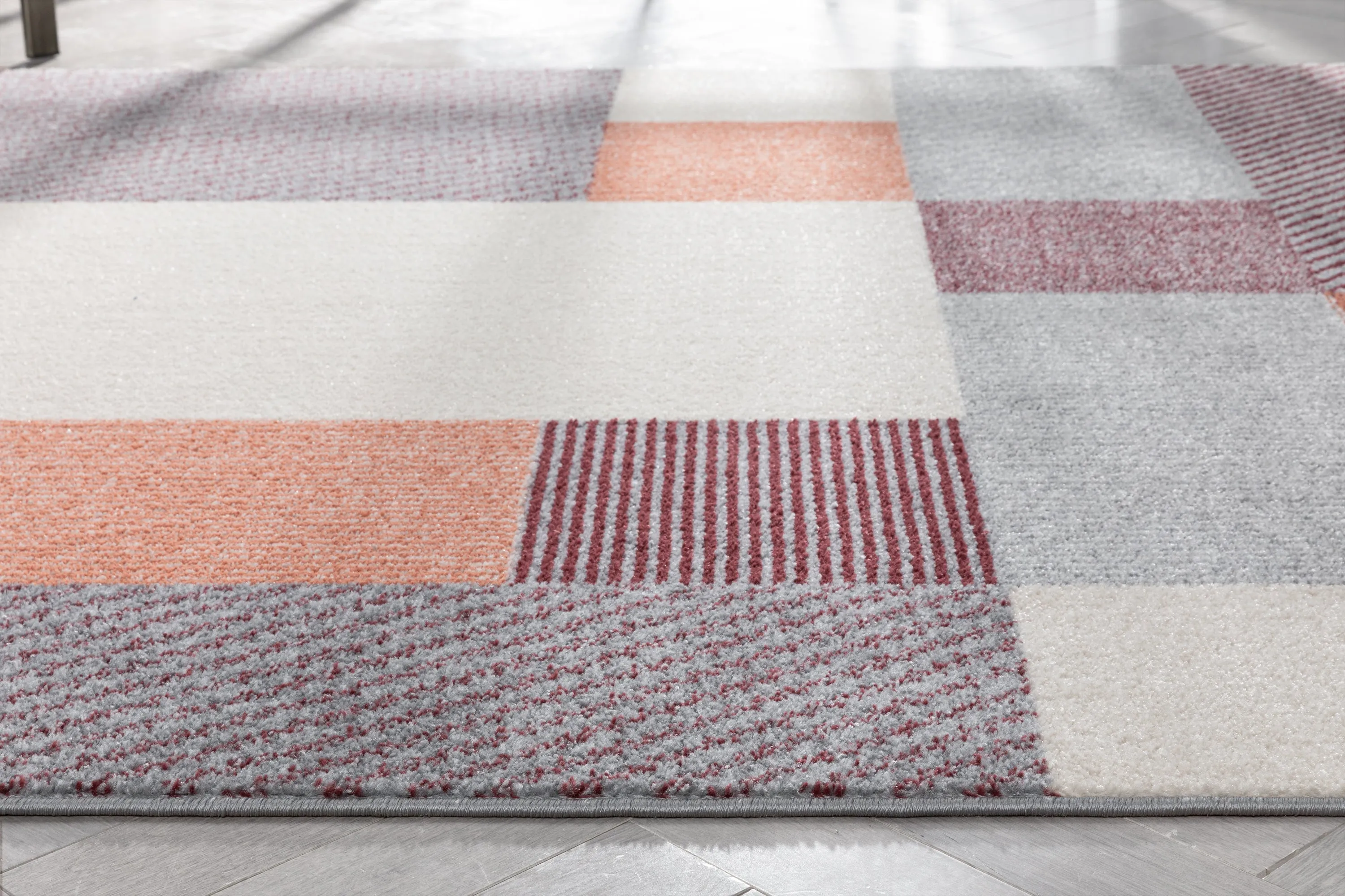 Wilma Modern Geometric Squares Blush Grey Rug
